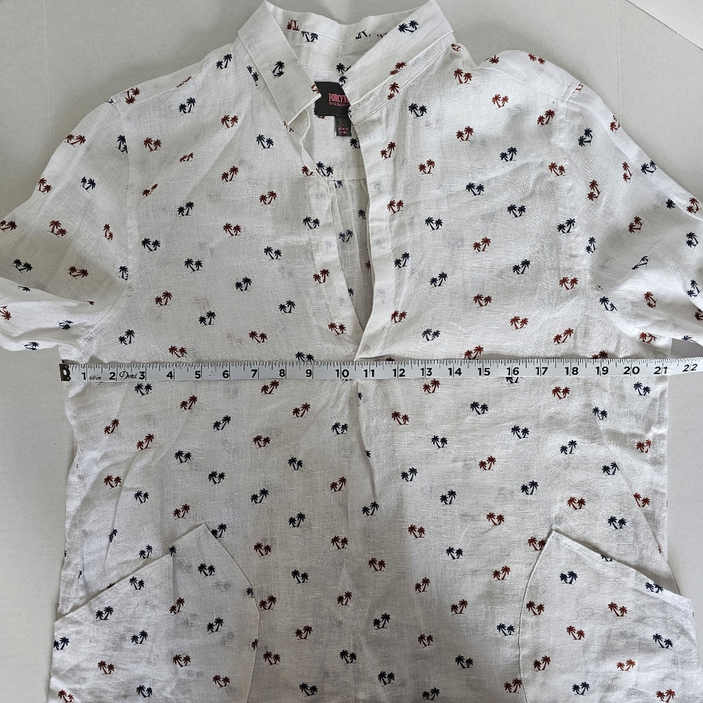 FORCYNTHIA Beachwear White Palm Trees Linen L Tunic Shirt Beach Coverup Resort - Picture 4 of 11